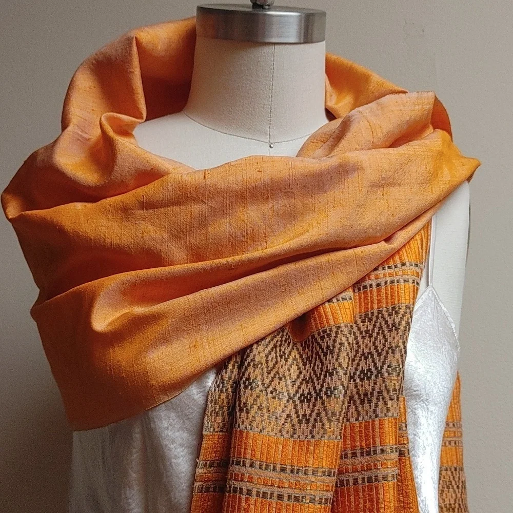 Final $ Duponi Raw Silk Scarf Wrap in Orange